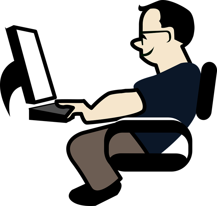 Illustration of old guy coding